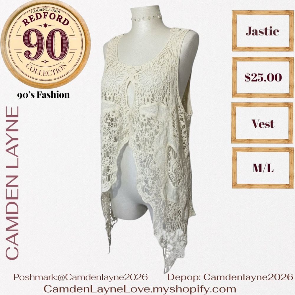 Jastie Crocheted Cream Lace Boho Vest - Picture 3 of 9